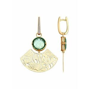 Серьги DS Jewelry, серебро, 925 проба, родирование, фианит, зеленый