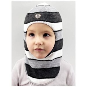 Шапка-шлем Бушон детская зимняя, размер 46-48, серый, белый