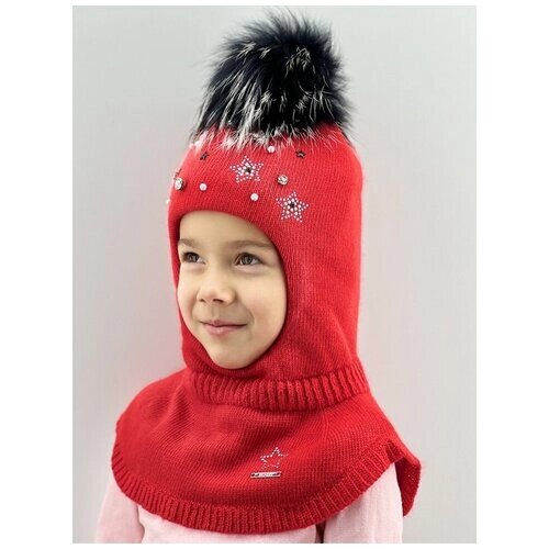 Шапка шлем mialt зимняя, с помпоном, подкладка, вязаная, размер 48-50, красный