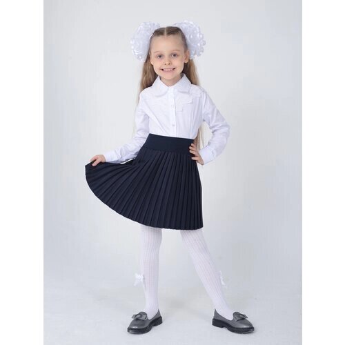 Школьная юбка-полусолнце, плиссированная, с поясом на резинке, миди, размер 36, синий