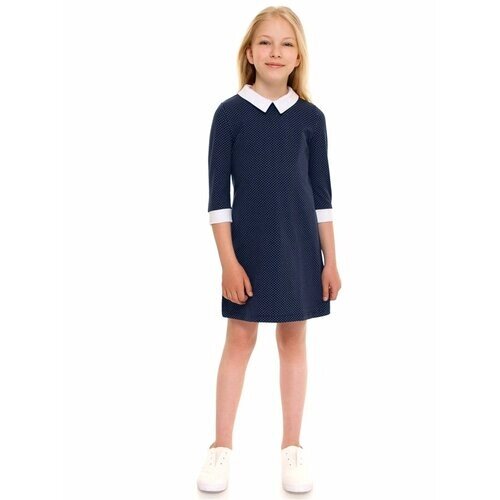 Школьное платье Апрель, размер 72-140, белый, синий