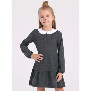 Школьное платье Апрель, размер 72-140, серый, белый