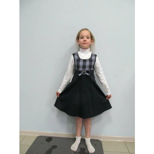Школьное платье Классики, размер 30, синий, серый