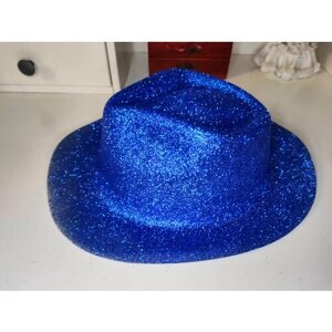 Шляпа/Цилиндр с блёстками, синяя. (карнавальный аксессуар)