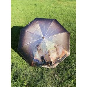 Смарт-зонт GALAXY OF UMBRELLAS, автомат, 3 сложения, купол 105 см., 8 спиц, чехол в комплекте, в подарочной упаковке, для женщин, коричневый