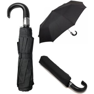 Смарт-зонт Popular, автомат, 3 сложения, купол 120 см., 9 спиц, ручка натуральная кожа, система «антиветер», чехол в комплекте, для мужчин, черный