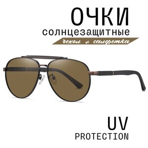 Солнцезащитные очки , авиаторы, оправа: металл, с защитой от УФ, поляризационные, коричневый