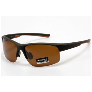 Солнцезащитные очки CHEYSLER, прямоугольные, оправа: пластик, спортивные, поляризационные, с защитой от УФ, коричневый