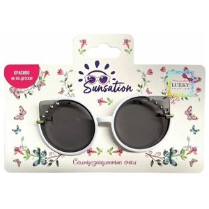 Солнцезащитные очки , кошачий глаз, оправа: пластик, для девочек, белый