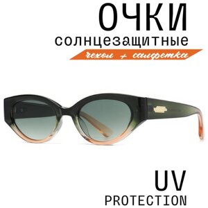 Солнцезащитные очки , кошачий глаз, оправа: пластик, с защитой от УФ, для женщин, синий