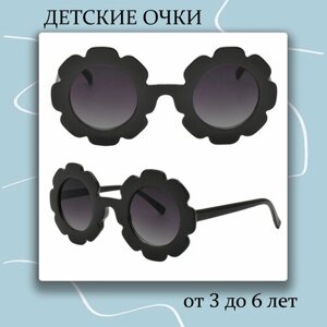 Солнцезащитные очки , круглые, оправа: пластик, для девочек, черный