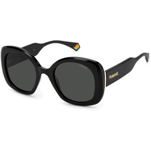 Солнцезащитные очки Polaroid, бабочка, оправа: пластик, поляризационные, для женщин, черный