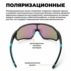 Солнцезащитные очки RockBros, оправа: пластик, спортивные, ударопрочные, поляризационные, черный