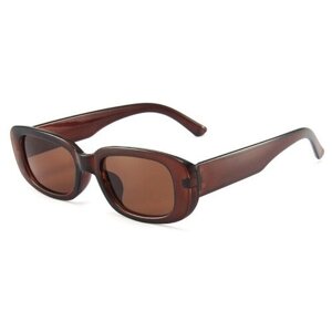 Солнцезащитные очки S00010, прямоугольные, оправа: пластик, с защитой от УФ, поляризационные, зеркальные, коричневый