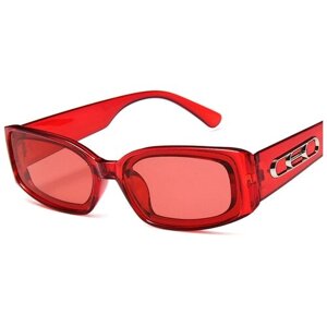 Солнцезащитные очки S00066, прямоугольные, оправа: пластик, с защитой от УФ, поляризационные, зеркальные, красный
