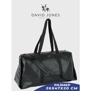 Сумка дорожная DAVID JONES 6715-CM-DD-BLACK, экокожа, 47х26х20 см, ручная кладь, плечевой ремень, черный