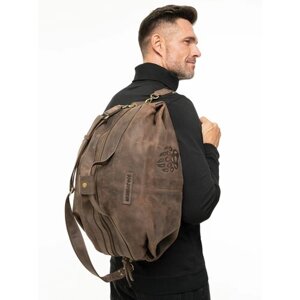 Сумка дорожная сумка-рюкзак Великоросс, натуральная кожа, коричневый