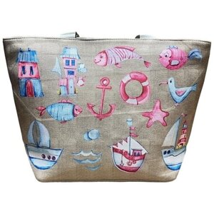 Сумка пляжная Bags-art повседневная, текстиль, вмещает А4, внутренний карман, регулируемый ремень, розовый, бежевый