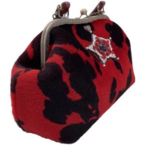 Сумка саквояж Королевство Птички & Бабочки классическая, натуральная кожа, текстиль, вмещает А4, внутренний карман, красный