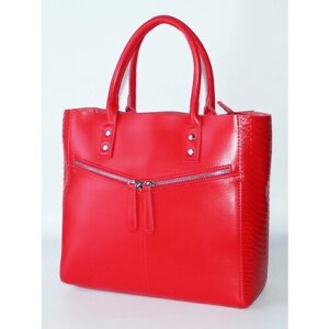 Сумка шоппер BagSTORY классическая, натуральная кожа, вмещает А4, внутренний карман, регулируемый ремень, красный