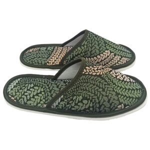 Тапочки ivshoes, текстиль, нескользящая подошва, размер 36-37, бежевый, зеленый