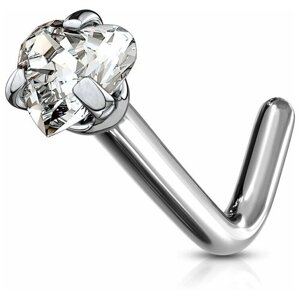 Титановая серьга для пирсинга носа с кристалом сердцем