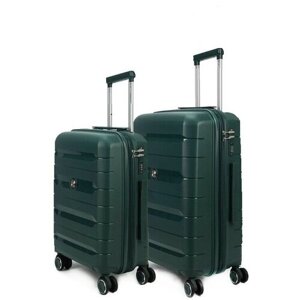 Умный чемодан Ambassador, 2 шт., полипропилен, увеличение объема, водонепроницаемый, рифленая поверхность, опорные ножки на боковой стенке, 80 л, размер S/M, зеленый