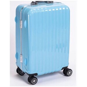 Умный чемодан Ambassador, поликарбонат, опорные ножки на боковой стенке, ребра жесткости, усиленные углы, рифленая поверхность, водонепроницаемый, 32 л, размер XS, голубой