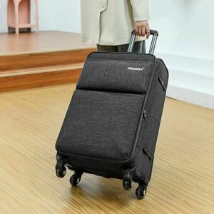 Умный чемодан Dis4emM/gray, пластик, текстиль, алюминий, ребра жесткости, водонепроницаемый, 80 л, размер M, серый