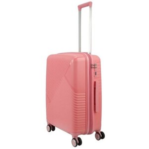 Умный чемодан Impreza Light, полипропилен, рифленая поверхность, усиленные углы, увеличение объема, водонепроницаемый, ребра жесткости, опорные ножки на боковой стенке, износостойкий, 70 л, размер M, розовый