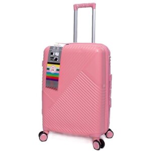 Умный чемодан Impreza, полипропилен, ребра жесткости, опорные ножки на боковой стенке, рифленая поверхность, увеличение объема, усиленные углы, водонепроницаемый, 45 л, размер M, розовый