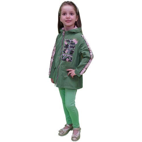Ветровка (парка) PARIS" с капюшоном для девочки, MDM MiDiMOD GOLD, размер 128, зеленый