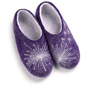 Войлочные домашние тапочки Woole "Одуванчики" фиолетовые женские валяные тапки мягкие из шерсти (36)