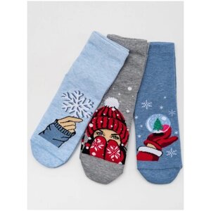 Женские носки Berchelli средние, на Новый год, подарочная упаковка, размер 35-38, серый, голубой