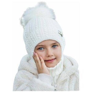 Зимний комплект шапка и снуд с завязками для девочки , размер 41-44, белый