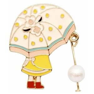 Значок металлический Девочка под зонтиком (Клипса, Бижутерный сплав, Разноцветный) 52089
