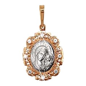 Золотая подвеска-иконка с фианитами Пресвятая Богородица Казанская 20711А AQUAMARINE