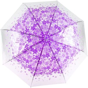 Зонт Цветы малый фиолетовые Эврика, зонт-трость прозрачный, женский, унисекс, 8 спиц, диаметр купола 80 см
