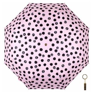 Зонт FLIORAJ, автомат, 3 сложения, купол 116 см., 8 спиц, система «антиветер», чехол в комплекте, для женщин, розовый, черный