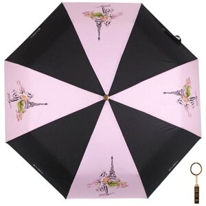 Зонт FLIORAJ, автомат, 3 сложения, купол 116 см., 8 спиц, система «антиветер», чехол в комплекте, для женщин, розовый, черный