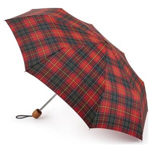 Зонт FULTON, механика, 3 сложения, купол 98 см, 8 спиц, деревянная ручка, для женщин, красный