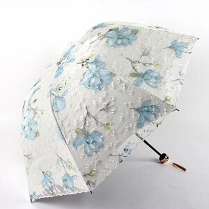 Зонт механика, 3 сложения, купол 89 см, 8 спиц, чехол в комплекте, для женщин, голубой, белый
