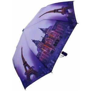 Зонт Popular, полуавтомат, 3 сложения, купол 105 см., 9 спиц, система «антиветер», чехол в комплекте, для женщин, фиолетовый