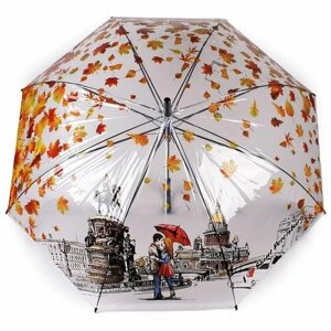 Зонт-трость GALAXY OF UMBRELLAS, полуавтомат, купол 100 см, прозрачный, оранжевый, черный