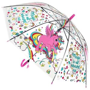 Зонт-трость Играем вместе, полуавтомат, прозрачный, бесцветный, розовый