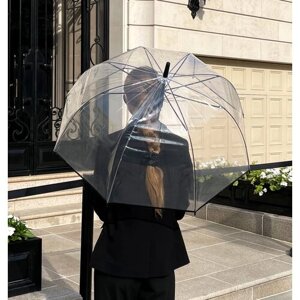 Зонт-трость Meddo, полуавтомат, 2 сложения, купол 90 см, 8 спиц, прозрачный, для женщин, черный, бесцветный