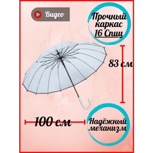 Зонт-трость полуавтомат, 2 сложения, купол 100 см., 16 спиц, прозрачный, чехол в комплекте, для женщин, белый