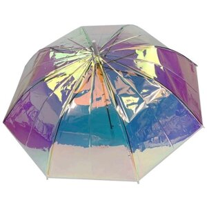 Зонт-трость полуавтомат, купол 100 см, 8 спиц, прозрачный, для женщин, белый