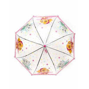 Зонт-трость полуавтомат, купол 74 см., прозрачный, розовый
