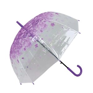 Зонт-трость полуавтомат, купол 80 см, система «антиветер», прозрачный, для женщин, бесцветный, фиолетовый